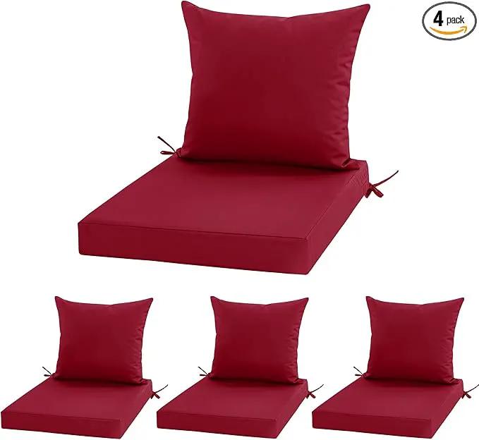 24x24 Inch Outdoor Cushions for Patio Furniture, Waterproof Outdoor Chair Cushions w/Fade-Resistant, Removable & Machine-Washable Covers, Deep Seat Sofa/Couch Pad Replacement – Set of 4, Burgundy by GreenHaven Gardens