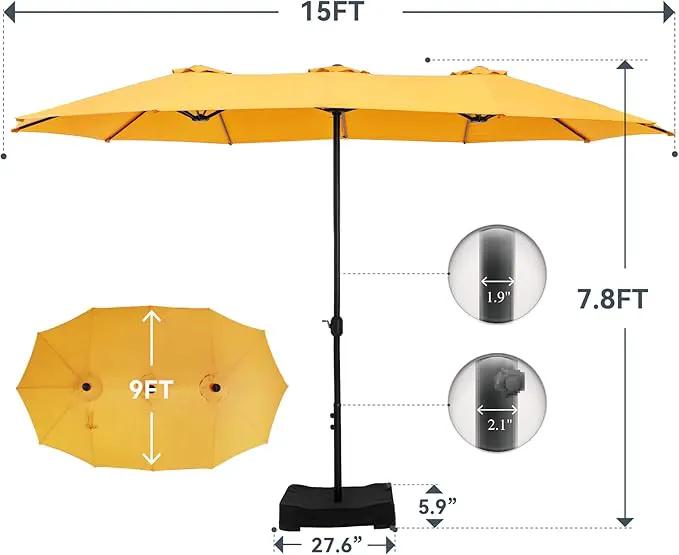 GREEN PARTY 15 ft Rectangle Patio Umbrella with Base Included, Double-Sided Table Umbrella with Crank, Large Outdoor Umbrellas for Patio Poolside Garden Backyard, Gold Yellow by GreenHaven Gardens
