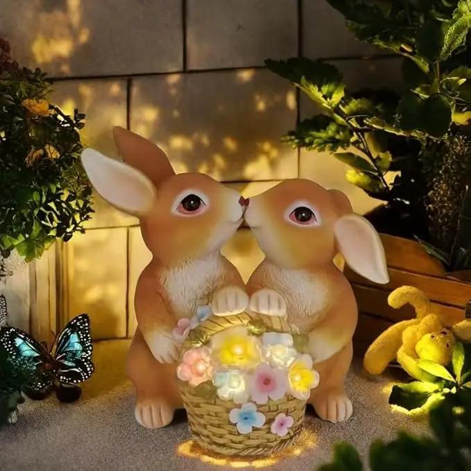 Solar Rabbit Garden Statues Easter Decorations Yard Animals Statue Home Garden Resin Rabbit Figurine Bunny Statue,Gifts for Mom Grandma Women Outside Lawn Ornaments Porch Patio Balcony Yard Home by GreenHaven Gardens