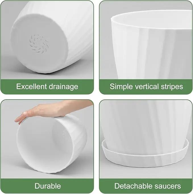 7 pcs Plant Pots with Drainage Holes and Saucers, Indoor Planters, Set of 7 (7.5, 7, 6.5, 6, 5.5, 4.5, 3.5 Inches), White by GreenHaven Gardens