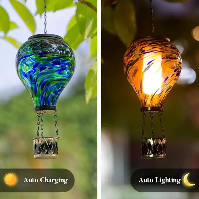 Starsoul Solar Hot Air Balloon Lantern with Flickering Flame Glass Hot Air Balloon Solar Light Waterproof Hanging Outdoor Lantern for Garden Yard Patio Decorations by GreenHaven Gardens