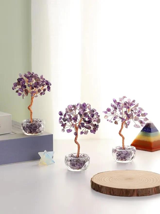 Jovivi Small Amethyst Crystals Tree, Natural Crystal Healing Stones Tree Glass Bowl Base Gemstone Money Trees Feng Shui Good Luck Home Desk Decor by GreenHaven Gardens