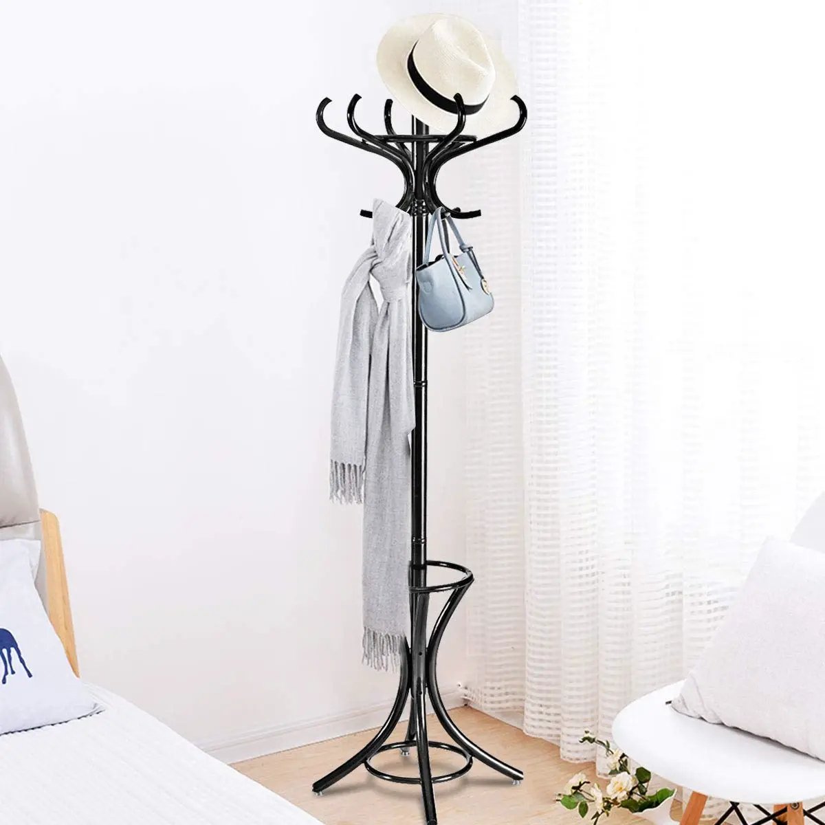 Wood Standing Hat Coat Rack with Umbrella Stand, photo 2 of 11