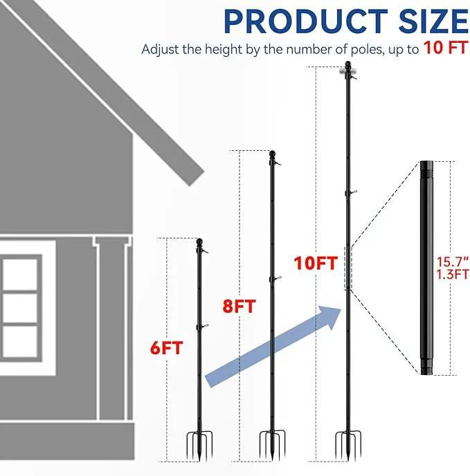 ZMTECH 2 Packs 10 FT Heavy Duty Flag Pole in Ground with Solar Light, Flag Pole Holder for Outside House with Solar Light and 5 Pronges Base, Flag Pole Kit for Outdoor Garden Decor(Without Flag) by GreenHaven Gardens