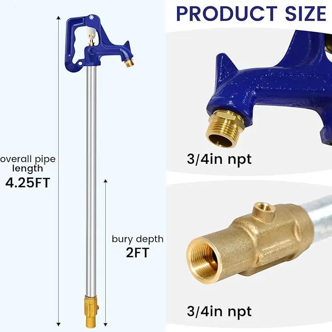 4.25FT Frost-Free Yard Hydrant, Freezeless Frost Proof Hydrant,Water Hydrant 3/4" Pipe Connection,Total Length 4.25ft, 24" Bury Depth,for Yard,Garden,Pasture Irrigation and Drinking by GreenHaven Gardens