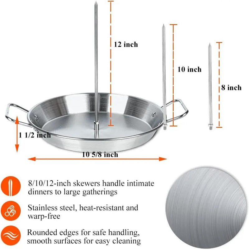 BBQ Vertical Skewer Pan Stainless Steel Gyro Spit Shawarma Stand for oven, Al Pastor Skewer for Grill, El Pastor Hack for Tacos Al Pastor Chicken, Brazilian, with 8",10",12" stick by GreenHaven Gardens