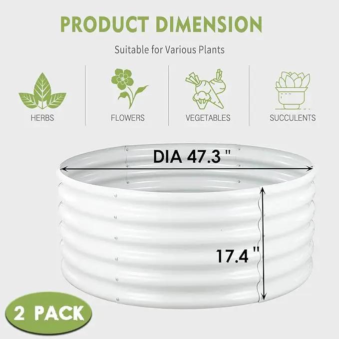 FORTUNO 2 Pcs 17" Tall 4 Ft Round Raised Garden Bed Box Galvanized Metal Outdoor High Flower Bed Steel Patio Ground Planter for Planting Vegetables and Herbs, White by GreenHaven Gardens