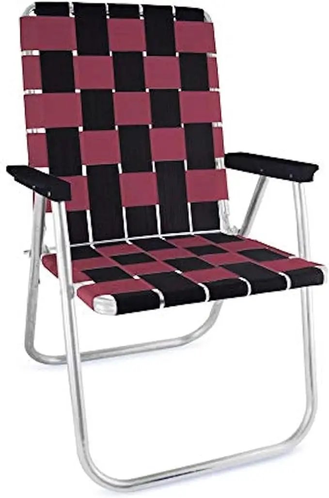 Lawn Chair USA Folding Aluminum Outdoor Patio Lawn Chair | Heavy-Duty Webbed Chairs for Camping, Sports, Beach, Yard & Tailgating | Lightweight Portable | Classic - Black/Burgundy by GreenHaven Gardens