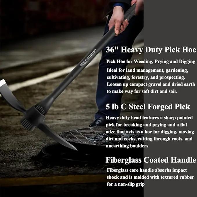 glorousamc Forged Adze Pick, Weeding Mattock Hoe Pick Mattock with Fiberglass Handle, Garden Pick, Great for Loosening Soil, Archaeological Projects (5LB-with 36" Fiberglass Handle) by GreenHaven Gardens