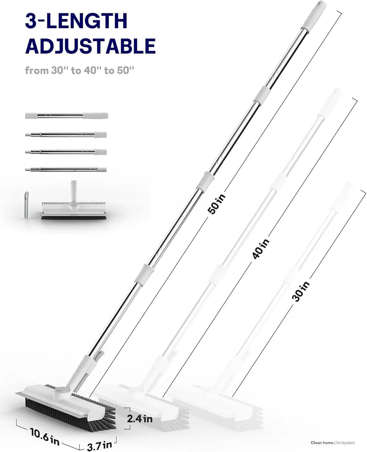 Floor Scrub Brush with Long Handle, 3 in 1 Scrape and Heavy-Duty Stiff Bristle Floor Scrubber Brush with Squeegee and Tweezer for Cleaning Tile Wall Deck Bathroom Patio Garage Kitchen (White) by GreenHaven Gardens