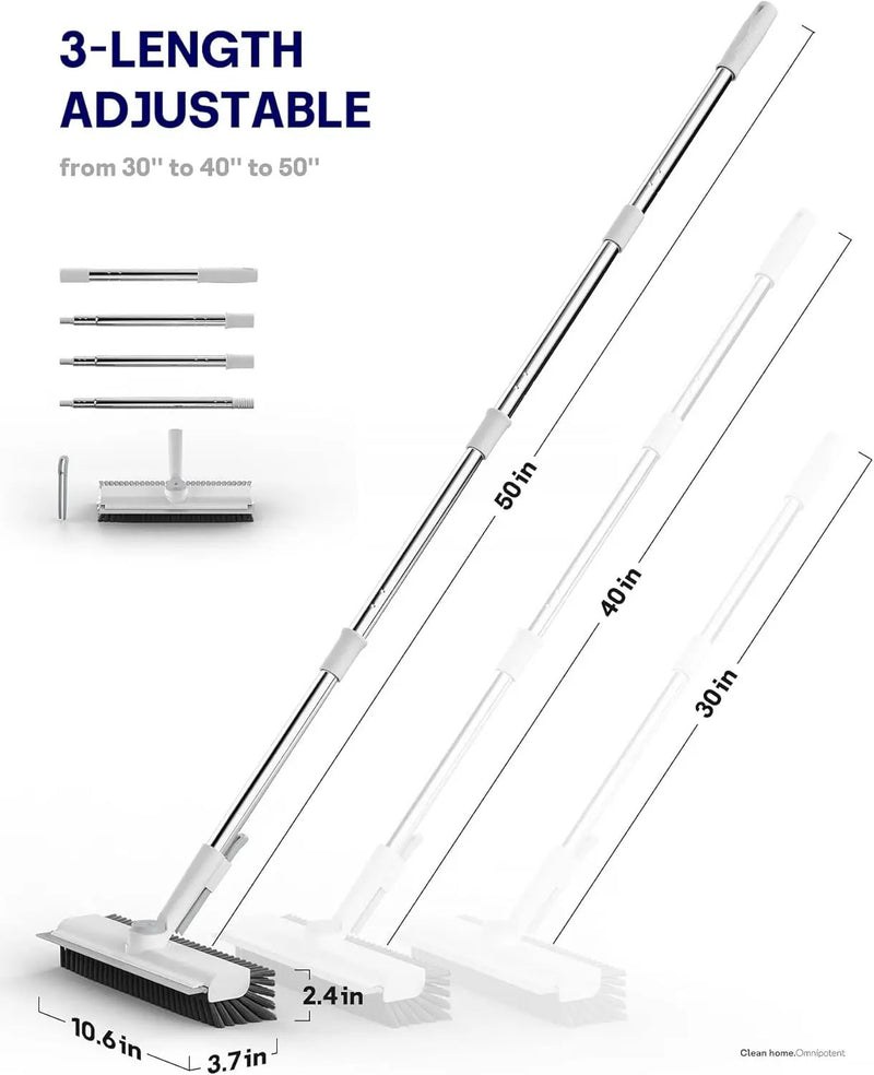 Floor Scrub Brush with Long Handle, 3 in 1 Scrape and Heavy-Duty Stiff Bristle Floor Scrubber Brush with Squeegee and Tweezer for Cleaning Tile Wall Deck Bathroom Patio Garage Kitchen (White) by GreenHaven Gardens
