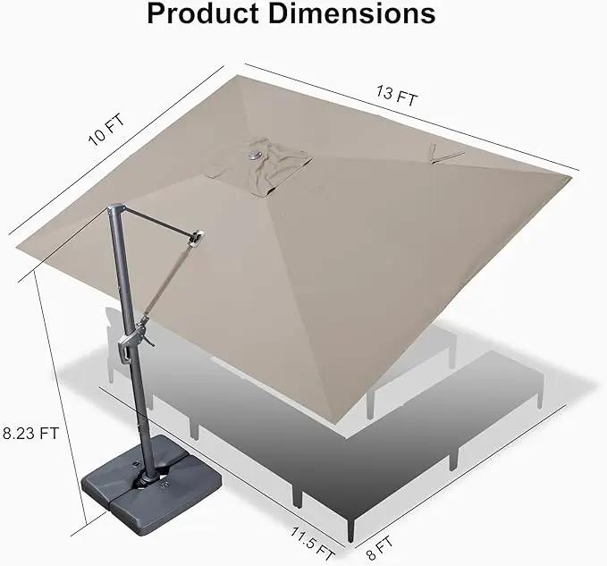 PURPLE LEAF 10' X 13' Patio Umbrella Large Rectangle Outdoor Aluminum Cantilever Umbrella with 3-Year Fade Resistance Recycled Fabric and 360-degree Rotation for Deck Pool Garden, Ash Mocha by GreenHaven Gardens