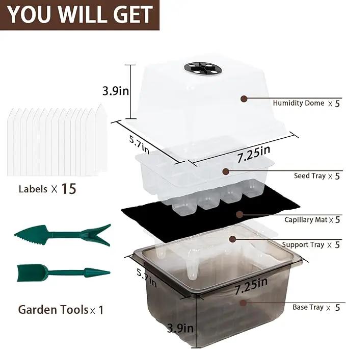 Seed Starter Trays Self-Watering - Kit with Humidity Dome, 5-Pack 60-Cell Plant Seedling Tray,Reusable Germination Trays for Indoor Gardening Seeds Growing Starting by GreenHaven Gardens