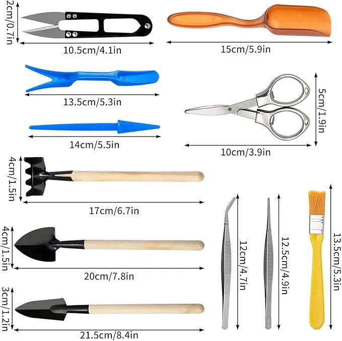 Andiker Mini Garden Tool Set, 12pcs Portable Gardening Hand Tools Set, Multiple Miniature Succulent Tools Set Easy to Carry for Seedlings, Bonsai, Succulents, Terrariums and Planting by GreenHaven Gardens