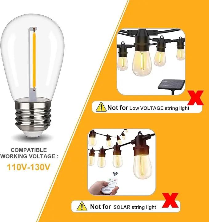 15 Pack S14 LED String Light Bulbs, 1W Shatterproof & Waterproof Outdoor Indoor Replacement Bulbs, E26 Base Edison LED Light Bulbs Warm White 2200K. (S14 15Pack) by GreenHaven Gardens