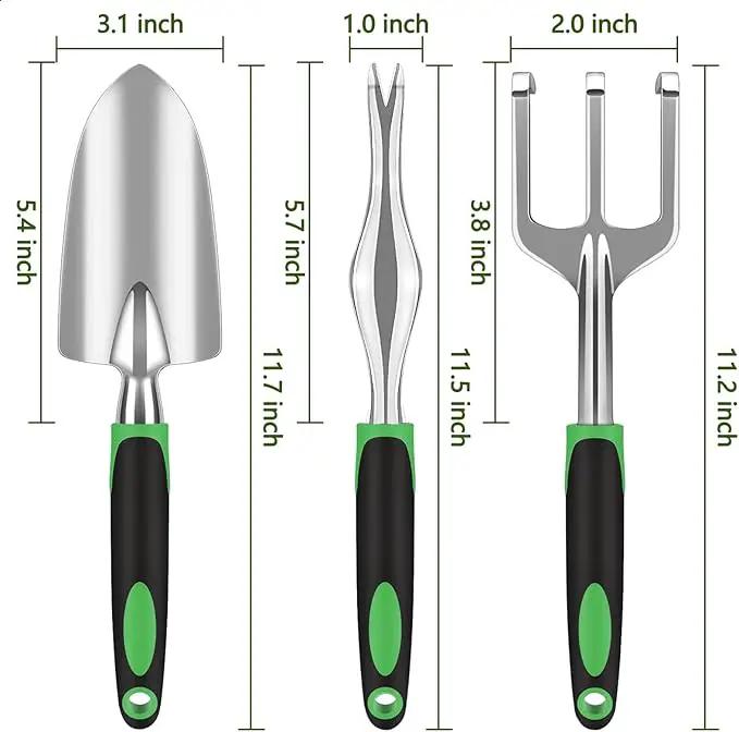 Garden Hand Tools Set,3PCS Aluminum Heavy Duty Gardening Tool Set,Weeding Tools Gardening,Soil Scoop,Hand Rake,Weeder,Non-Slip Rubber Grip, Ideal for transplanting, Weeding, Digging and Planting by GreenHaven Gardens