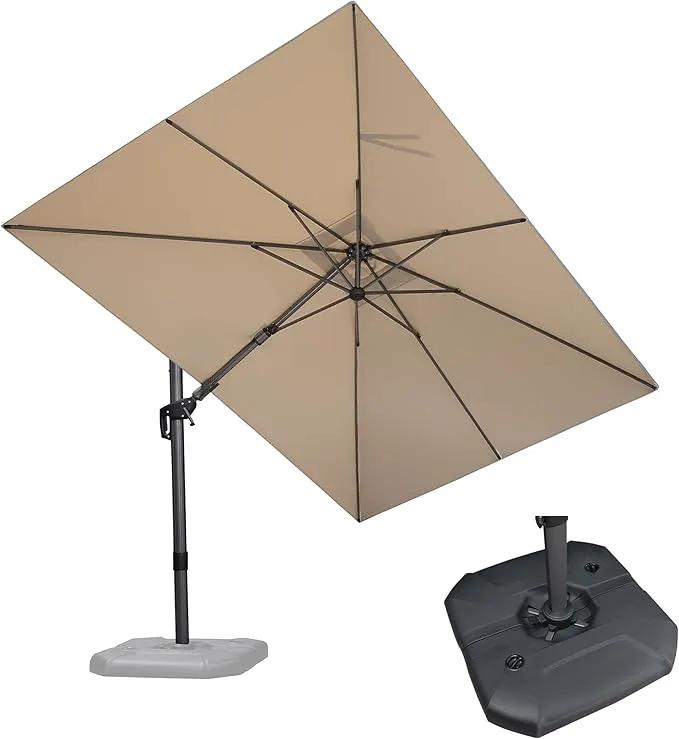 PURPLE LEAF 8.2' X 11.5' Tilting Patio Umbrella with Base Outdoor Cantilever Swivel Rectangle Umbrella Aluminum Offset Umbrella with 360-degree Rotation for Garden Deck Pool Patio Beige by GreenHaven Gardens