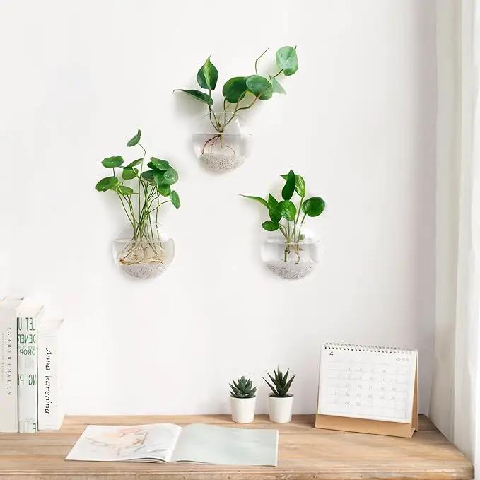 Mkono Wall Hanging Planter Propagation Station Glass Flower Vase for Hydroponics Plants, Bathroom, Home Office Living Room Decor Gift, Oblate Set of 3 by GreenHaven Gardens