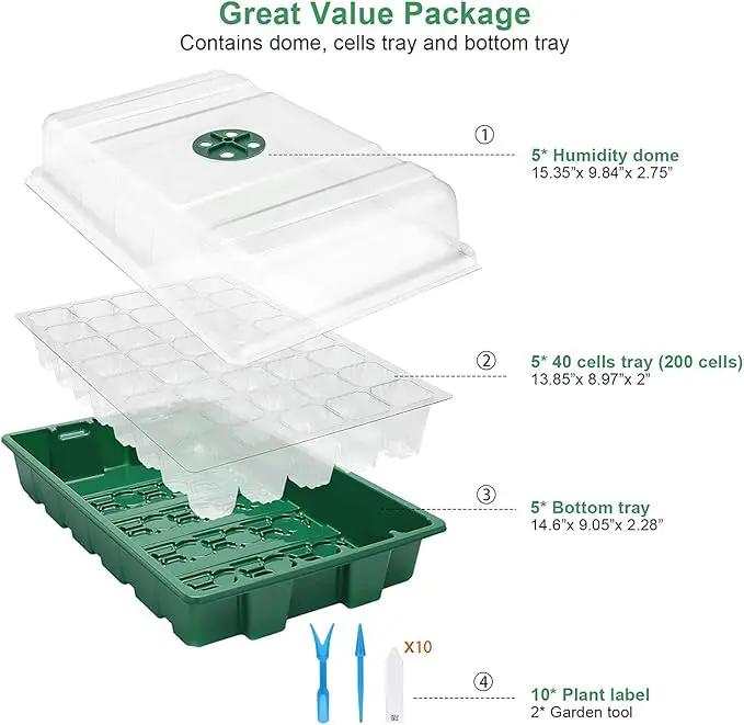 MIXC Seedling Trays Seed Starter Tray, 5-Pack Mini Propagator Plant Greenhouse Grow Kit with Humidity Vented Domes and Base for Seeds' Starting (40 Cells Per Tray, Total 200 Cells), Green by GreenHaven Gardens