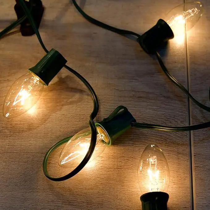 C9 Clear Christmas String Lights 25Ft C9 Outdoor Lights String with 26 Clear Bulbs, Hanging Christmas Roofline Light Patio Lights for Outdoor Decor 7 Watt C9/E17 Intermediate Base-Green Wire by GreenHaven Gardens