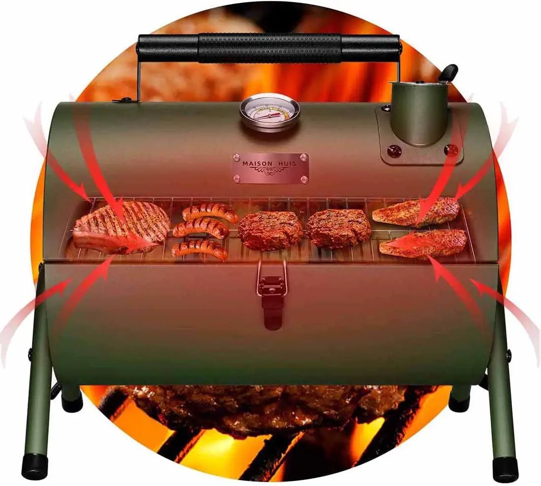 MAISON HUIS Adjustable Portable Charcoal Grill Multi-functional Metal Small BBQ Smoker for Outdoor Hiking Picnic(Green) by GreenHaven Gardens