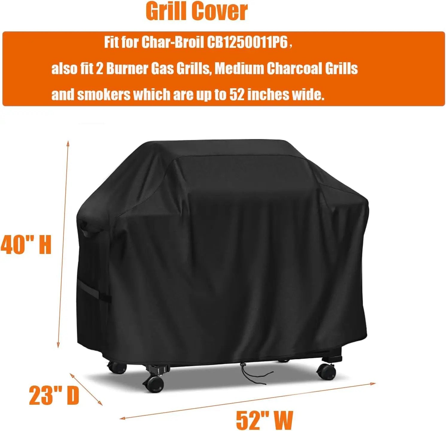 Grills Cover for Charbroil Performance Medium Grill - CB1250011P6, Waterproof Covers for 2 Burner Gas Grills-52 W x 23" D x 40" H by GreenHaven Gardens