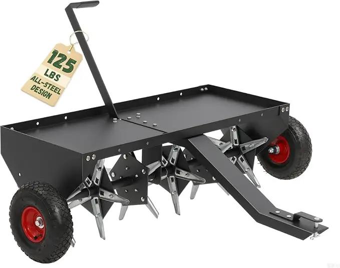 Doniks 48-Inch Tow Behind Lawn Plug Aerator with Universal Hitch, Lawn Aerator Tow Behind with 30 Galvanised Steel Tines,Tray and Inflatable Wheels for Gardens, Lawns, Farms by GreenHaven Gardens