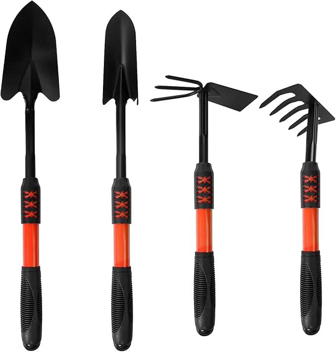 Luwint Gardening Tools Kit, Pack of 4 Garden Tool Set with Non-Slip Handle, Sturdy Classic Utility Tool Heavy Duty Steel Garden Tools with Long Ergonomic Handle for Maintaining Lawn Garden Vege by GreenHaven Gardens