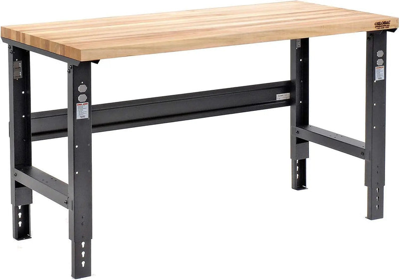 Global Industrial Adjustable Height Workbench C-Channel Leg, 60" W x 30" D, 1-3/4" Birch Top with Square Edge, 2000 Lbs. Capacity, Black Frame, Industrial Workbench by GreenHaven Gardens