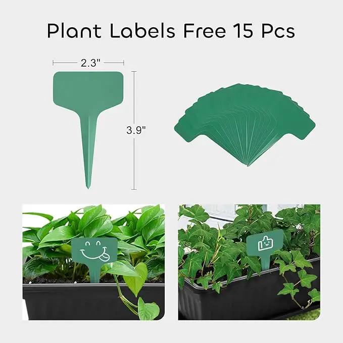 GROWNEER 3 Packs 17 Inches Black Flower Window Box Plastic Vegetable Planters Long Pots with 15 Pcs Plant Labels for Outdoor Indoor Windowsill Patio Garden Home Decor Porch by GreenHaven Gardens