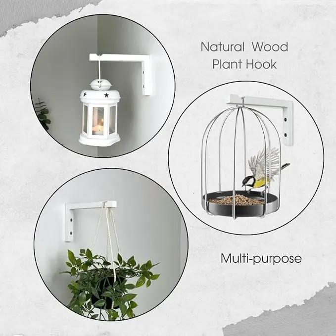 2-Piece Set of Plant Hooks for Wall 6 Inch - L-Shaped Mounted Wooden Plant Hook - Indoor and Outdoor Bracket Plant Hanger for Planters, Lanterns, Bird Feeders and Plant Basket (White) by GreenHaven Gardens