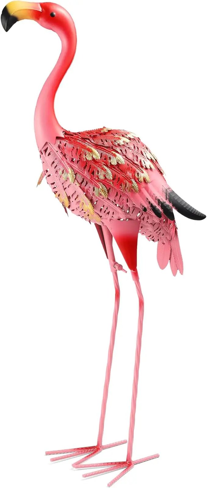 Garden Statues Flamingo Sculptures Metal Yard Art, Pink Bird Art Outdoor Backyard Decor Patio Lawn Porch Ornament Flamingo Yard Decoration (Red with Gold) by GreenHaven Gardens