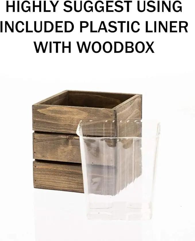 Wooden Planter Box, Rustic Burned Wood/Whitewash with Plastic Liner l Garden Decor l Restaurant and Wedding Decorations l Wood Box (5x5 Set of 4, Burned Wood) by GreenHaven Gardens