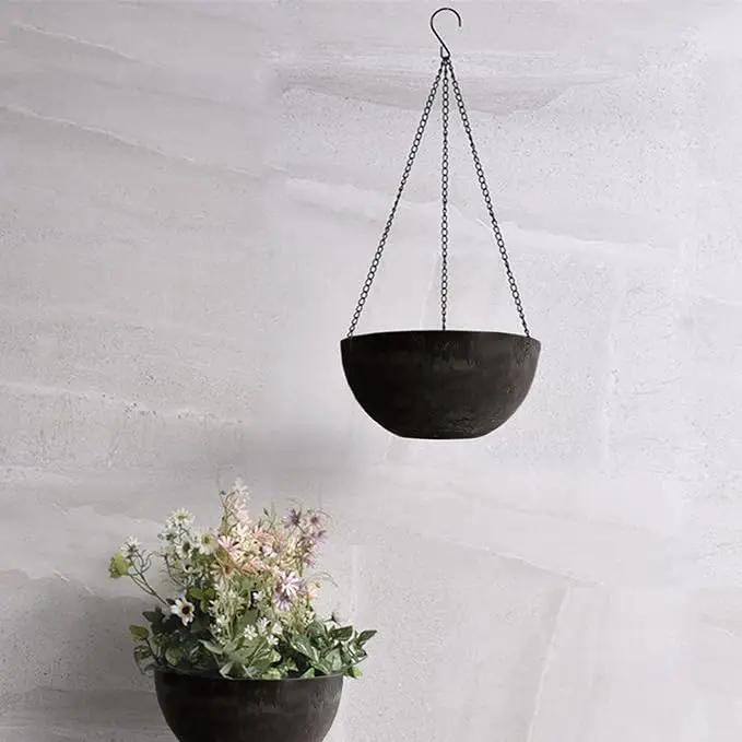 DEAYOU 2 Pack Resin Hanging Planters for Indoor Plants, 10" Hanging Flower Pots with Drainage Holes, Hanging Baskets with Chain and Hook for Garden, Outdoor, Balcony Decor (Marble Pattern) by GreenHaven Gardens