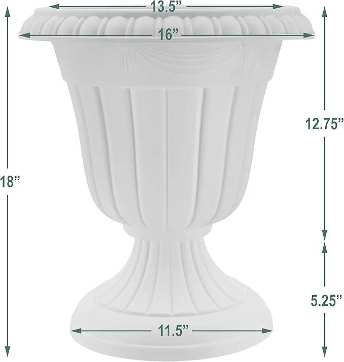 PL00GY Classic Traditional Plastic Urn Planter Indoor/Outdoor, 16" x 18", Gray by GreenHaven Gardens