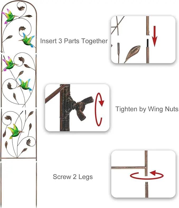 Set of 2 Hummingbird Metal Garden Trellis for Climbing Plants, Decorative Vegetables Flowers Vine Trellis for Outdoor Patio 60'' H x 11'' W by GreenHaven Gardens