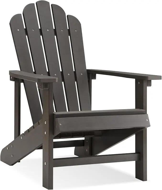 Psilvam Classic Adirondack Chair, Standard-Sized Poly Lumber Fire Pit Chair, 350Lbs Support Weather Resistant Patio Chairs for Garden, Party, Beach(Grey) by GreenHaven Gardens