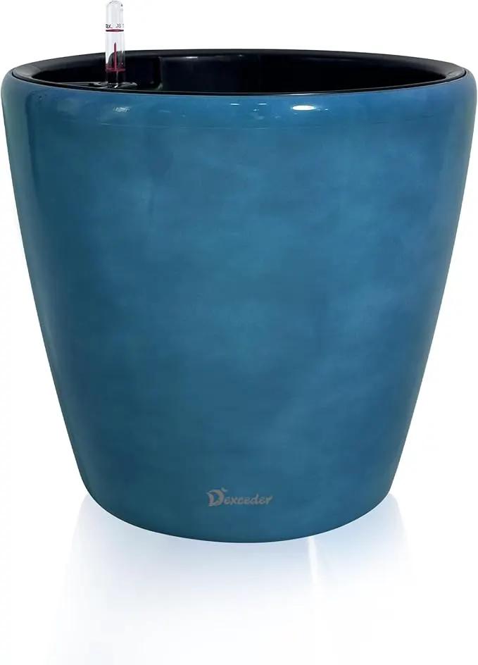 Dexceder 13x12 Self Watering Planter with Wheels Indoor Outdoor, Inner Pot Design, Thickened Large Floor Standing Flower Plant Pot with Water Level Indicator (Peacock Blue Gradient) by GreenHaven Gardens