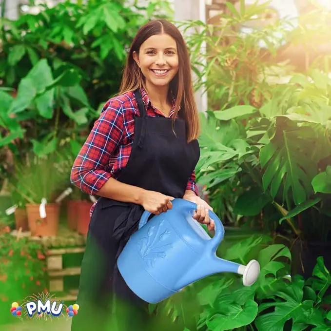 PMU 2 Gallon Watering Can - Garden Watering Can for Indoor & Outdoor Plants - Plastic Water Can with Detachable Sprinkler Head - Large Water Pot, Made in USA - Blue Pkg/3 by GreenHaven Gardens