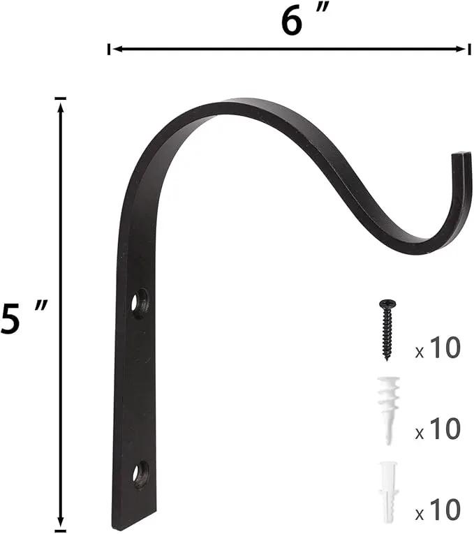 Mkono 4 Pack Iron Wall Hooks for Hanging Plant Lanterns, Plant Hanger Fence Metal Bracket for Bird Feeders, Wind Chimes, Mason Jar Sconces, Light Outdoor Indoor Rustic Home Decor, 6 Inch by GreenHaven Gardens
