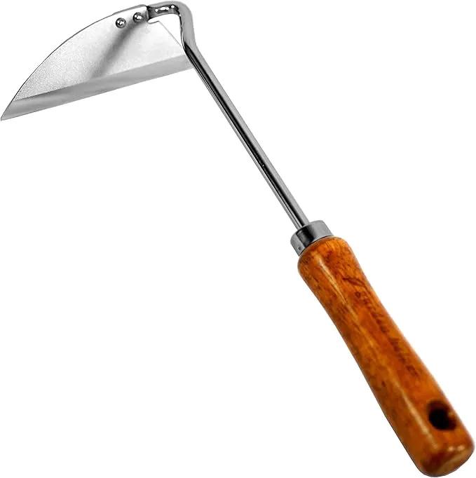 Japanese Weeding Tool Nejiri Gama Weeding Hoe Sharp Japanese Steel with Wood Handle, Nejiri Gama Weeding Sickle, Made in Japan, Hand Weeder Tool for Garden, Silver by GreenHaven Gardens