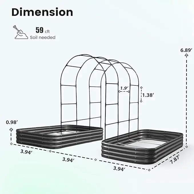 KING BIRD Raised Garden Bed with Arched Trellis Galvanized Planter Garden Box Outdoor for Gardening, Climbing Vegetables, Flowers 7.87x3.94x0.98 Ft 2PCS, Dark Grey by GreenHaven Gardens