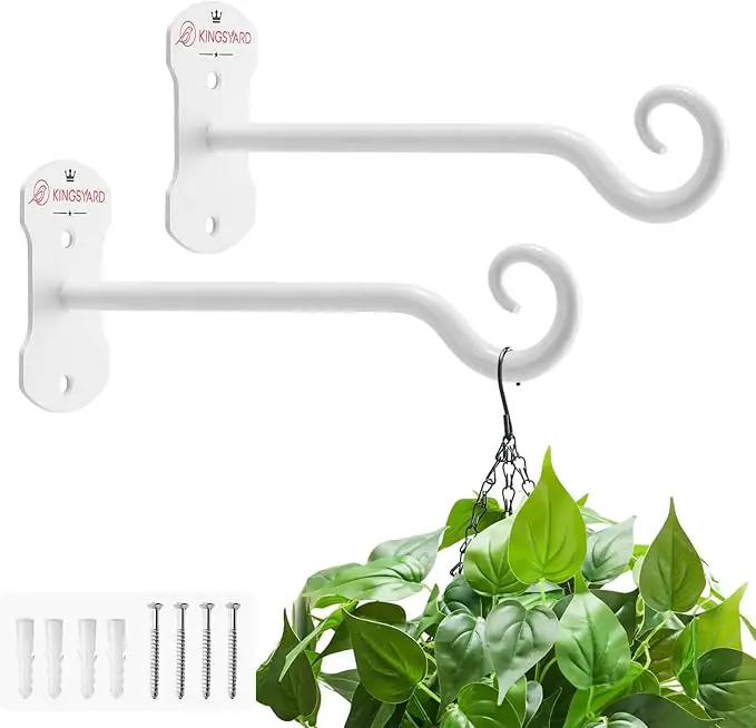 Kingsyard 2 Pack Wall Plant Hanger - Heavy Duty Metal Hanging Bracket Hooks for Hanging Plant Bird Feeders Lanterns Wind Chimes Indoor/Outdoor. White by GreenHaven Gardens