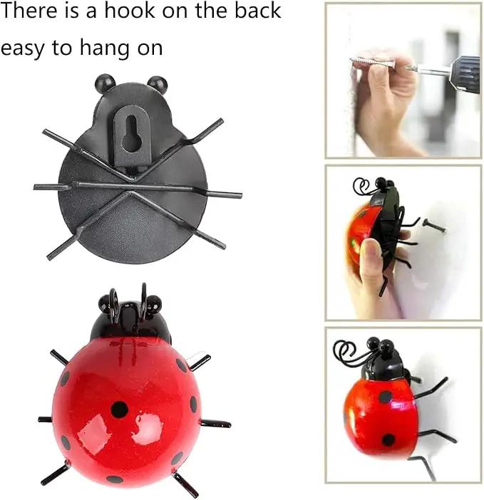Metal Garden Decor for Outside Cute Ladybugs Yard Art Lawn Ornaments Wall Sculptures & Statues Outdoor Fence Decorations for Patio - Set of 8 by GreenHaven Gardens