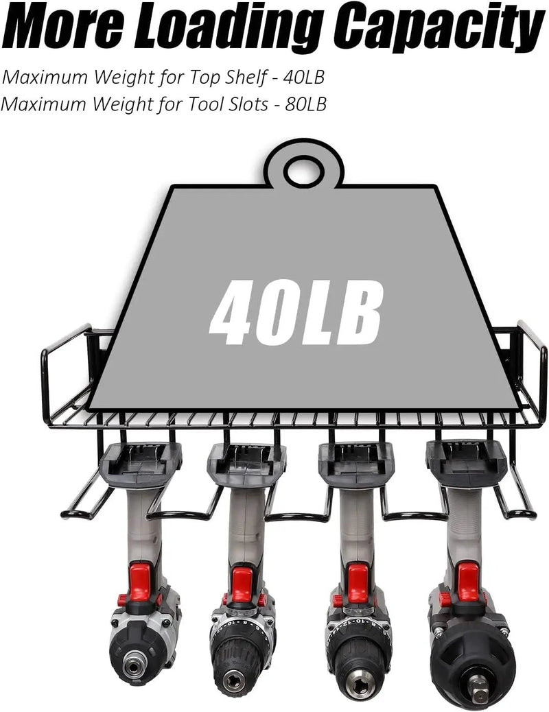 Heavy Duty Tool Organizer, 16" W x 7.48" H x 5.51" D, 4 Wall Mount Anchors, 3.95" Between Slots, Sturdy Steel Construction, Ideal for Power Tools (2 Pack) by GreenHaven Gardens