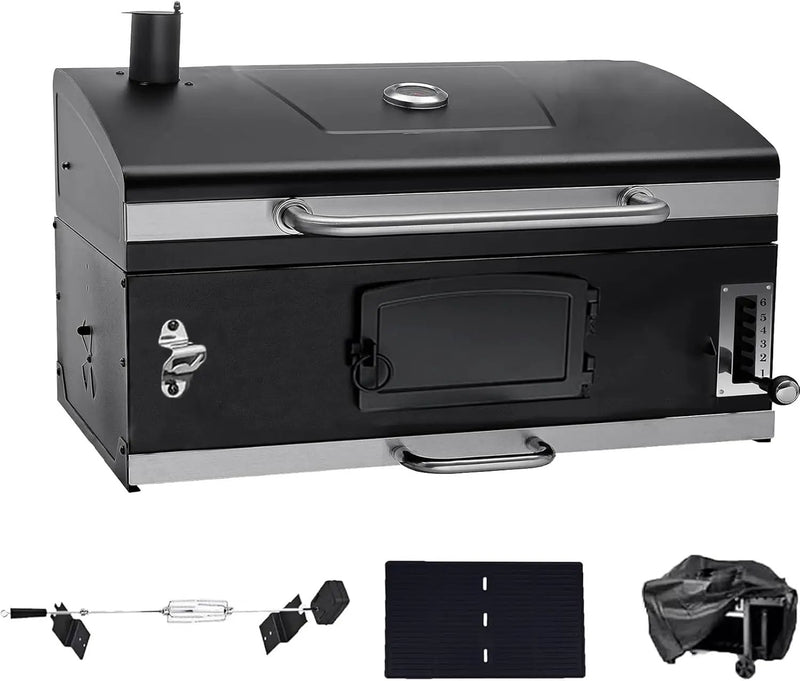 Built In Grill, 29-Inch Oversize Cooking Area Charcoal Grill, Electric rotating grill fork and Height-adjustable Charcoal Trays Outdoor Kitchen,Perfect for Outdoor Patio (Charcoal barbecue grill kit) by GreenHaven Gardens