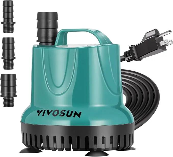 VIVOSUN 260GPH 20W Submersible Water Pump for Fish Tank, Pond, Aquarium, Hydroponic Systems with 6ft Power Cord and 3 Outlet Adapters, Blue by GreenHaven Gardens
