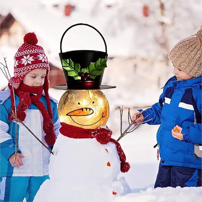Starsoul Snowman Solar Lanterns, Christmas Outdoor Hanging Lantern Waterproof Decorative Snowman Lamps Decor for Garden, Patio, Yard, Porch, Xmas Holiday Party Decor (Large Leaves) by GreenHaven Gardens