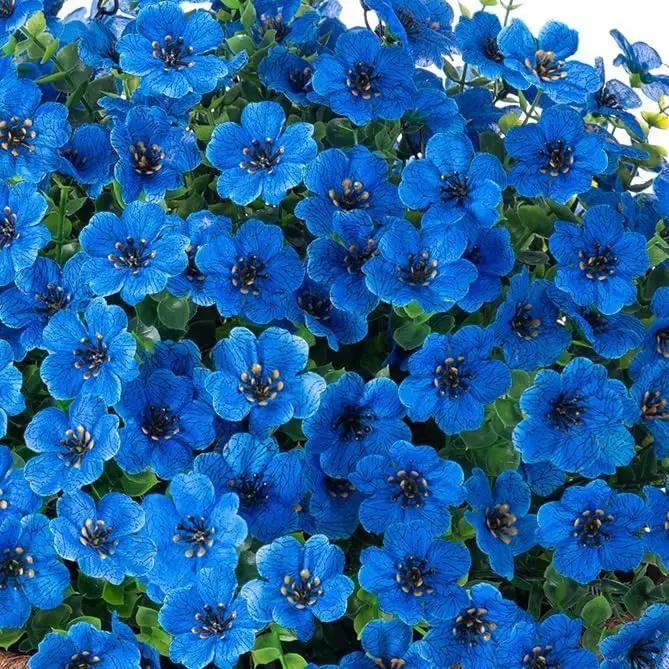 Artificial Fake Hanging Plants Flowers with Basket Outdoor Decor Faux Silk Daisy Flower Arrangements in Pot Planter for Porch Home Indoor Patio Garden Yard Decoration, Blue by GreenHaven Gardens