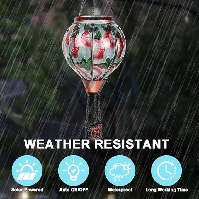 2PC Hot Air Balloon Solar Lantern with 2PC Shepherd Hook, Flickering Flame Hanging Solar Lanterns Outdoor Lights Waterproof Lanterns for Garden Patio Yard Party Decor (Hummingbirds & Flowers) by GreenHaven Gardens
